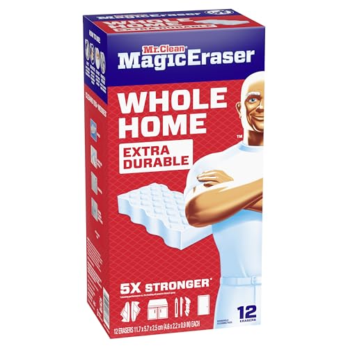 Mr. Clean Magic Eraser Sponge, All Purpose Cleaner, Cleaning Scrubber, Wall, Sneaker, Kitchen, Bathroom, Shower Cleaning Supplies, Melamine Sponge, Cleaning Pads, Whole Home Extra Durable, 12ct