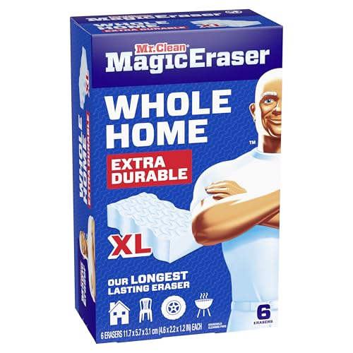 Mr. Clean Magic Eraser Sponge, All Purpose Cleaner, Long Lasting Cleaning Scrubber, Wall, Sneaker, Oven, Kitchen, Bathroom Cleaner, Shower Cleaning Supplies, Whole Home Extra Durable XL, 6ct