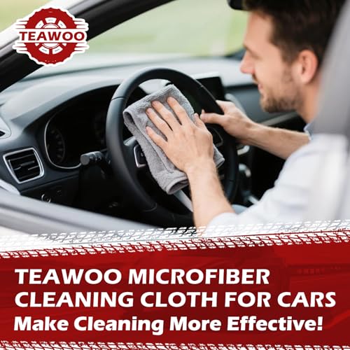 TEAWOO Microfiber Cleaning Cloths Bulk-15 Pack, Gray Microfiber Towels for Cars, Ultra Absorbent Microfiber Towel Weave Grime & Liquid for Streak-Free Mirror Shine - Car Washing Cloth, 12x12 inches