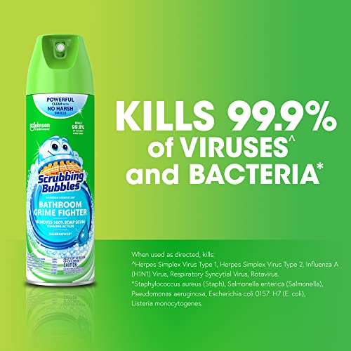 Scrubbing Bubbles Bathroom and Shower Cleaner Disinfectant Aerosol, Foaming Action Bathroom Grime Fighter, Rainshower Scent, 20oz