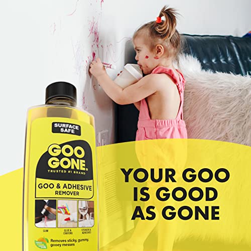 Goo Gone Original Adhesive Remover - 4 Ounce - Surface Safe Adhesive Remover Safely Removes Stickers Labels Decals Residue Tape Chewing Gum Grease Tar