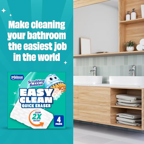 Scrubbing Bubbles Easy Clean Quick Eraser, Multipurpose Durable Bathroom Cleaner Sponge for Shower and Tub Tiles, Sinks, Faucets, Counters, Toilets, Glass Doors & More, 4-Count