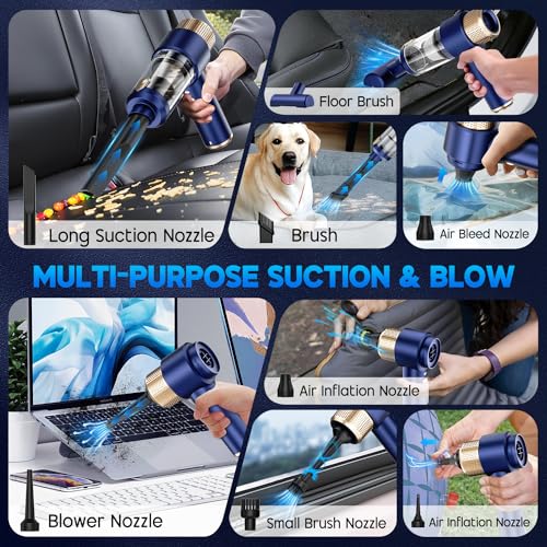 JONYJ Handheld Car Vacuum Cleaner, 16000PA Hand Held Vacuum Portable Cordless, 2 in 1 Air Duster and Vacuum Cleaner with LED Light, Multi-Nozzles, 120W High Power Mini Vacuum for Home, Pet, Office