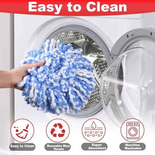 Spin Mop Replacement Head Set for O Ceda Mop RinseClean 2-Tank System, 3 Pack Mops Heads Replacements + Scrub Brush + 30-58" Handle & Base, Microfiber Mops Head Floor Mop Refill Kit