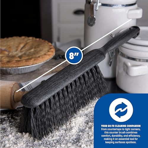 SPARTA Flo-Pac Bench Brush, Small Counter Broom with Handle for Cleaning Smooth Surfaces, 8", Black