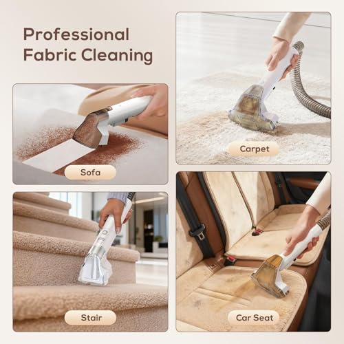 Portable Carpet & Upholstery Cleaner Machine, 15Kpa Strong Suction & Handheld Spot Cleaner Machine for Couch, Sofa, Car, Pet Stains, Furniture Cleaner with Cleaner Solution and Self-Cleaning System