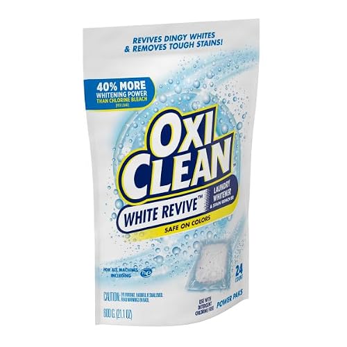 OxiClean White Revive Laundry Whitener & Stain Remover, Safe on Colors, Power Pack, Use with Detergent, Chlorine Free, 24 Pods (Pack of 3)