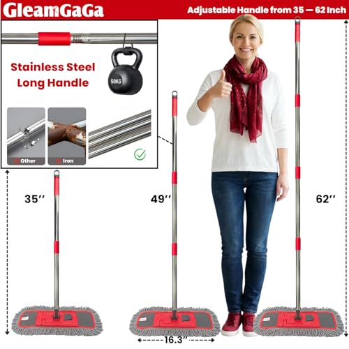 Dust Mop for Floor Cleaning with 4-in-1 Washable Pad System, Wet & Dry Multi-Purpose Mop with Built-In Scraper and Extra-Long 62'' Stainless Steel Handle for Hardwood,Vinyl,Laminate,Tile,Marble Floors