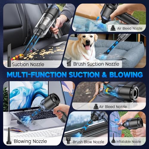 JONYJ Handheld Car Vacuum Cleaner, 16000PA Hand Held Vacuum Portable Cordless, 2 in 1 Air Duster and Vacuum Cleaner with LED Light, Multi-Nozzles, 120W High Power Mini Vacuum for Home, Pet, Office