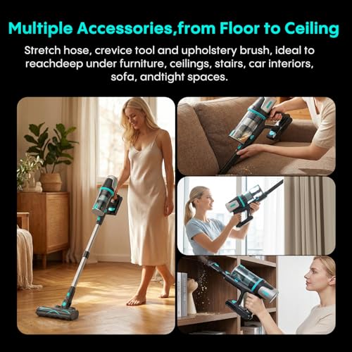 Bagotte Cordless Vacuum Cleaner,65KPa 65Mins Stick Vacuum with Self-Standing,Anti-Tangle Touch Screen LED Display, Detachable Battery Pack, Rechargeable Vacuum for Floor/Carpet/Pet Hair