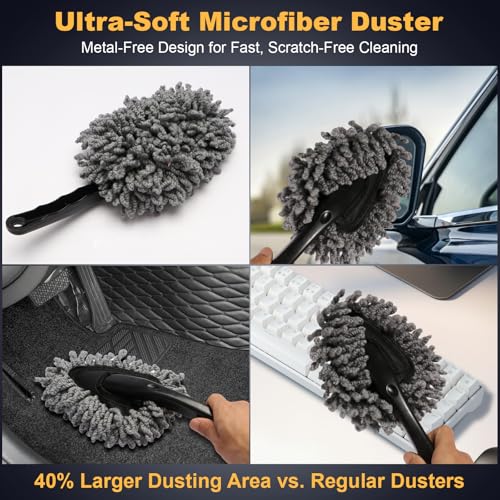Poejeh 8-Piece Car Interior & Exterior Cleaning Kit - 160g Gel (128% More Than 70g), Boars Hair Brushes, Ultra-Soft Detail Brush, Microfiber Cloths, Duster | for Auto/Truck/SUV