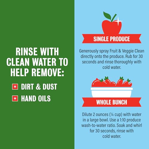 Rebel Green Fruit & Veggie Clean - Plant-Based Produce Cleaner - Natural Fruit and Vegetable Wash with No Aftertaste - Dirt & Grime Removal - Made with Organic Extracts of Citrus - 16 FL OZ