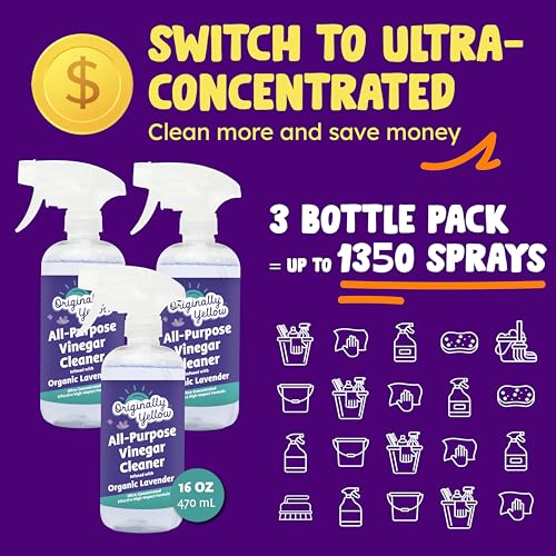 Originally Yellow Lavender distilled white vinegar for cleaning purpose Spray | Cleaning Vinegar For home | Living Room, Bathroom, & Kitchen | Plant-Derived All Purpose Cleaner Spray | 3 Pack