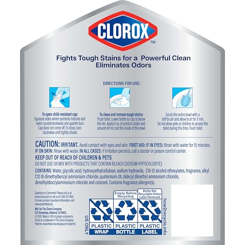 Clorox Toilet Bowl Cleaner Heavy-Duty Gel, Arctic Clean, Bleach-Free Stain Remover, Kills 99.9% of Germs, 24 oz, Pack of 12