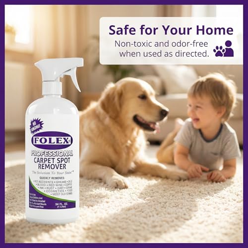 FOLEX - Professional Carpet Cleaner Spray 34 oz - Pet Stain Removal - Instant Stain Removal - No Rinsing Required - Safe for Pets - Works on All Fabrics