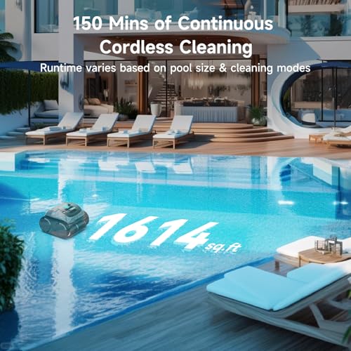 2026 Upgrade WYBOT C1 Cordless Robotic Pool Vacuum for Inground Pools, Above Ground Smart Pool Cleaner 4-in-1 Wall & Waterline Cleaning Up to 1,621 sq.ft, 150mins App Conrol Navigation, Gray Green