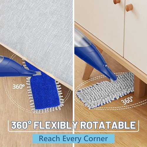 Papclean Spray Mops for Floor Cleaning: Double Sided Dust Mop for Hardwood Wood Tile Floor with Reusable Microfiber Pads - Wet Dry Kitchen Bathroom Cleaning