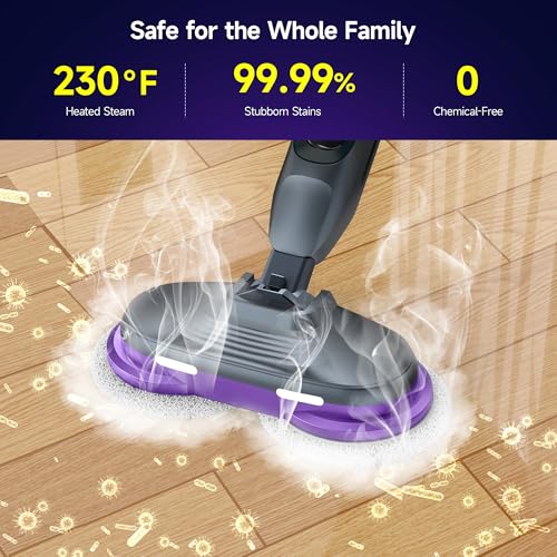 BOJUK Scrub & Steam Mop with Rotating Mop Pads, LED Headlights, 6 Scrub Pads, Large Tank, Swivel Steering, Effortless Scrubbing Hard Floor Cleaner Upgraded