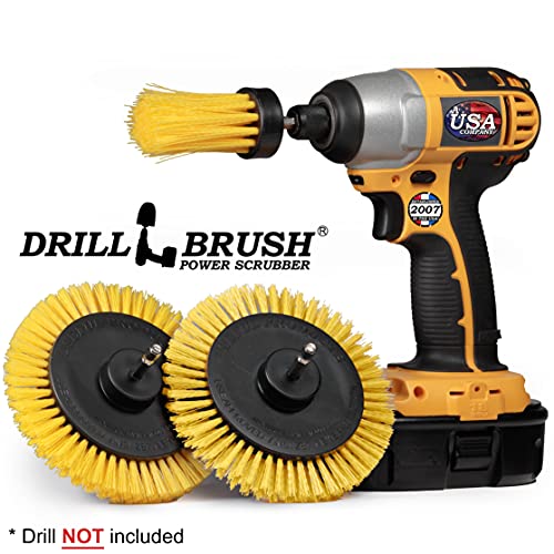 Tile and Grout Cleaning Drill Brush Set - 3 pack Drill Brush Power Scrubber Cleaning Brush Yellow Medium Stiffness - Shower Floor Scrub Brush for Drill - Bathroom Scrub Brush for Drill - Crevice Brush