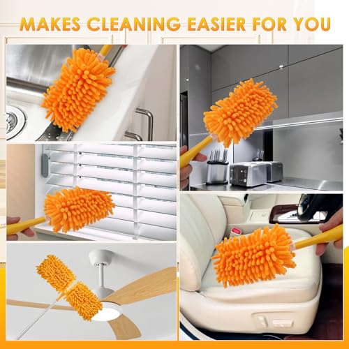Redones Dusters for Swiffer - Reusable Duster Refill Compatible with Swiffer Hand Duster(8 Pack+1Handle), 360 Heavy Duty Dusters Refills