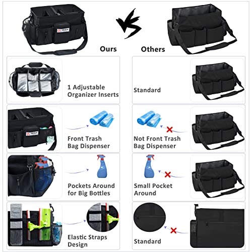 FRECOLSH Large Cleaning Supplies Organizer-Cleaning Caddy Organizer With Handles & Shoulder Strap-Cleaning Bags for Cleaning Suppliers-Housekeepers Wearable Cleaning Tote Upgraded