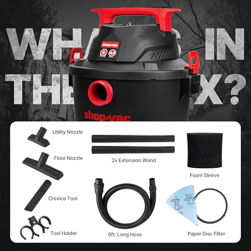 Shop-Vac 6 Gallon Wet/Dry Vacuum, 4.5 Peak HP Shop Vacuum with Blower, 1-7/8 Inch Diameter x 6 Foot Hose, 10 Foot Cord, Ideal for Jobsite, Garage, Workshop & Home