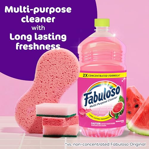 Fabuloso Multi-Purpose Cleaner and Floor Cleaner, 2X Concentrated Formula, Long-Lasting Freshness, Watermelon Scent, 56 fluid ounces