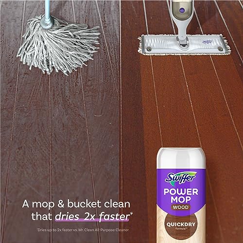 Swiffer Power Mop Wood Refill Solution, QuickDry Hardwood Floor Cleaner for Mopping Home, Bathroom, Kitchen, All Purpose Multi-Surface Solution for Floor Cleaning, Lemon Scent, 50.7 oz
