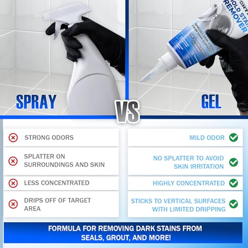 VONTEX Mold Stain Remover Gel - Grout Cleaner for Shower, Bathroom Tile, Silicone, Caulk and Washing Machine Rubber Seals - Bathroom Surface Cleaner, 6 oz
