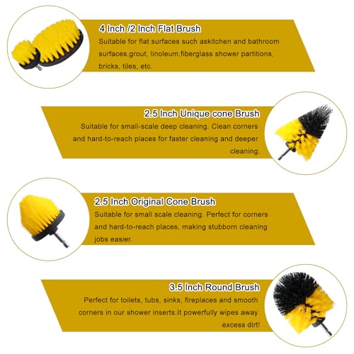 18 Pcs Drill Brush Attachments Set,Power Cleaning Scrub Brushes with Extend Long Attachment,Grout Cleaner for Tile Floors,Car Detailing, Carpet, Tile Grout, Sinks (18)