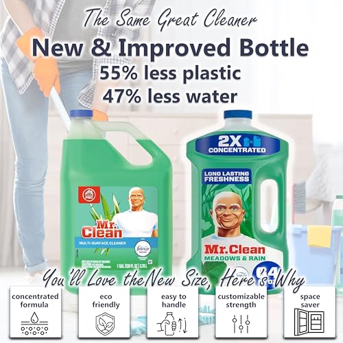 Mr Clean Multi Purpose Meadows Rain Liquid Cleaner Professional Household Non-Toxic Hardwood Floor Cleaner, 64 Ounce, New and Improved 2X Concentrated Solution, with NOIS Tissue Pack