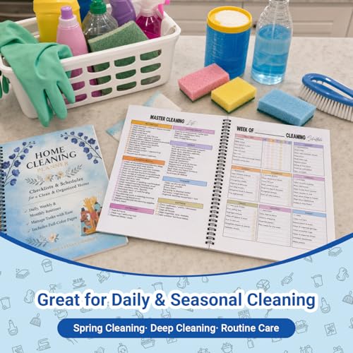 Home Cleaning Planner for Adults Women, Waterproof Cover Household Cleaning Checklist Notebook, Daily Weekly Monthly Cleaning Schedule and Cleaning Lists, Home Chore Organizer for Busy Adults & Family Cleaning Management