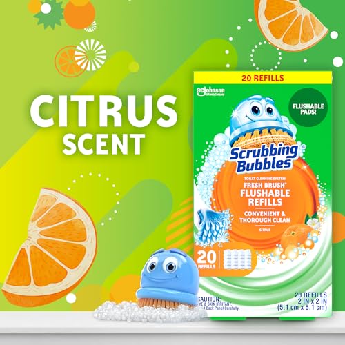 Scrubbing Bubbles Flushable Toilet Bowl Wand Cleaner Refills, Fresh Brush Cleaner Toilet Refill Pads, Removes Limescale & Odors, Citrus Scent, 20 Count (Pack of 2)