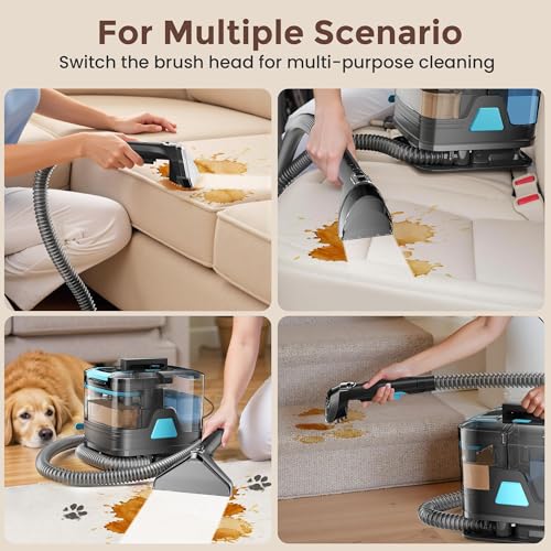 DEVOAC C8 Portable Carpet Upholstery Spot Cleaner Machine with Versatile Tools, Self-Cleaning, Powerful Suction, Pet Stain Remover, Car and Auto Detailer (Cyan)