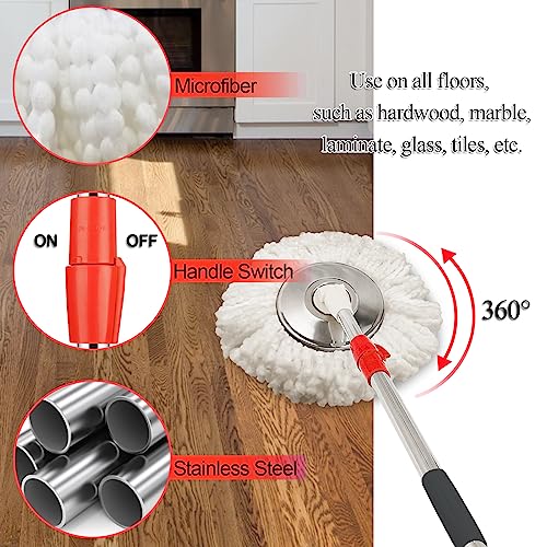 Spin Mop and Bucket with Wringer Set, 360° Spinning Mop Bucket System with 3 Microfiber Mop Replacement Heads and 61" Stainless Steel Adjustable Handle for Floor Cleaning