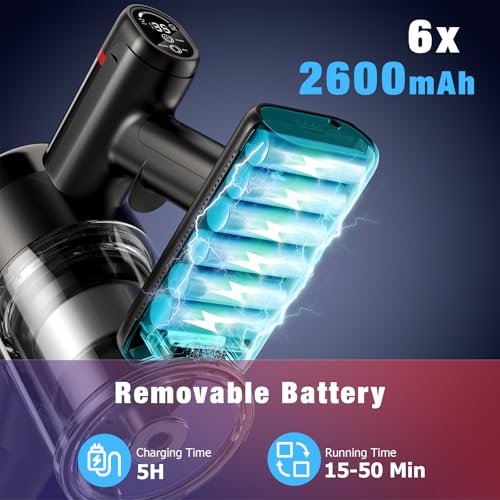 Zyxrona Cordless Vacuum Cleaner, 450W 40Kpa Stick Vacuum with Powerful Suction, 50Mins Vacuum Cleaners for Home, Anti-Tangle Brush, 8 in 1 Lightweight Vacuum for Hard Wood Floor Carpet Pet