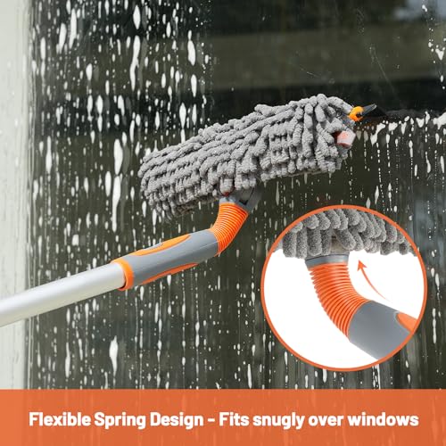 Eazer 2-in-1 Window Cleaner Tool, 64'' Window Squeegee for Home, Window Cleaning Squeegee Kit with Telescopic Pole, Window Washing Kit with Rotatable Bendable Head(Threaded + Telescopic) - EAW01