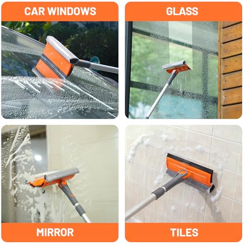 eazer Professional Window Squeegee, 2-in-1 Rotatable Squeegee for Window Cleaning Kit, Window Cleaner Tool, Window Washing Equipment Kit with Extension Pole (20''-30'') for Shower/Windshield