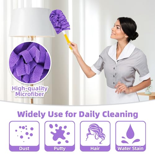 Nicemiya 12 PCS Fleece Reusable Duster Refills for Swiffer, Washable Heavy Duty Duster Pads, 360 Cleaning Pads for Fan, Window, Furniture, Floor(Include 1 Handle)