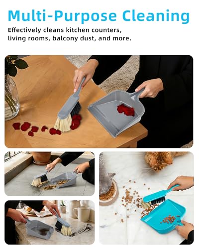 MR.SIGA Dustpan and Brush Set, Pack of 2 Set, Blue & Grey
