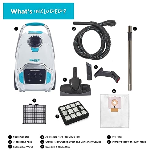 Simplicity Vacuums Scout Canister Vacuum Cleaner, Compact Rug and Wood Floor Vacuum, Household Vacuum Cleaners Feature Extendable Wand and Digital Suction Control…