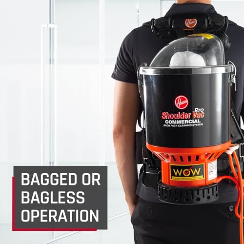 Hoover Commercial Shoulder Vac Pro Bagged Backpack Vacuum Cleaner, Lightweight, Chiropractic Design, HEPA Media Filtration, Corded Vacuum Cleaners for Commercial Use on Carpet and Hard Floors
