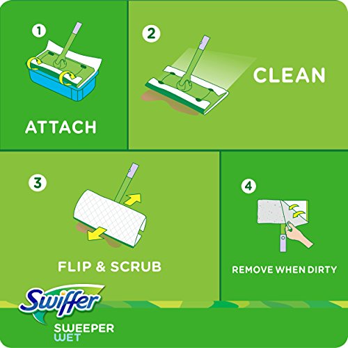Swiffer Sweep + Mop, Wet Pads Refill, Floor Cleaner for Dirt, Dust, Hair, Cleaning Cloths for Mopping Home, Bathroom, Kitchen, All Purpose Multi-Surface Floor Wipes, Fresh, 12ct