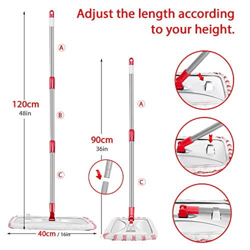 MASTERTOP Microfiber Mop, Extra Large Dust Mop with 5 Pads for Wet & Dry Use, 16'' Mops for Hardwood Laminate, Tile, Vinyl Floors,5 Microfiber Refills, 1 Cleaning Scraper