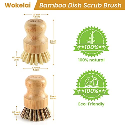 Bamboo Dish Scrub Brushes Set for Kitchen - Wooden Cleaning Scrubbers Brushes, Eco-Friendly Natural Dishes Washing Brush for Dishwashing Cast Iron Pots Pans Skillet Vegetables Sink, Set of 2