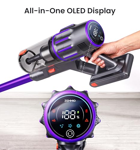 Cordless Vacuum Cleaner,Upgraded 650W 55KPA 90Mins Cordless Stick Vacuum with Smart Display,1.8L Cup,V-Shaped Anti-Tangle Brush,Wall Mount Charging,Self-Standing Vacuum Cleaners for Home,Floor,Carpet