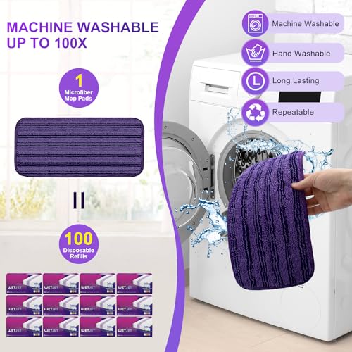 Updated & Innovative Cationic Mop Pads for Swiffer Wet Jet and Most Velcro 10" 11" 12" Spray Mops, Reusable Swiffer Wet Jet Mop Pads Replacement