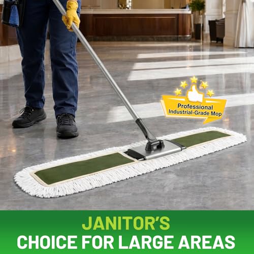 36" Commercial Dust Mop for Janitor: Wide Dust Broom Heavy Duty Industrial Floor Duster with 2 Large Pads for Hardwood Concrete Dry Floor Cleaning Gym Warehouse Sweeping