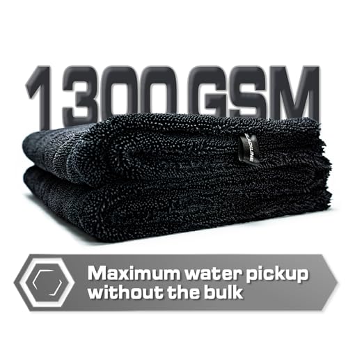 Blackline 24"x36" Twisted-Loop Car Drying Towel, 1300GSM, Streak Free, Lint Free, Reusable - Car Accessories, Microfiber Cleaning Cloth for Car, Truck, SUV - One Pass is All You Need