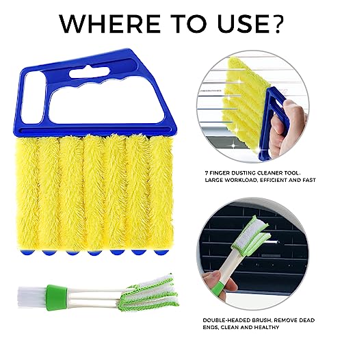 4Pcs Window Venetian Blind Cleaner Duster Tool,Washable 7 Fingers Dusting Cleaner and Air Vent Cleaner,Shutter Brush,Blinds Air Conditioner Keyboard Fan Duster Dirt Housekeeping Tool